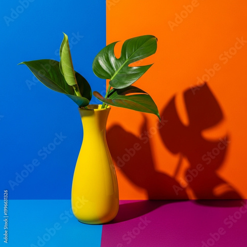 Yellow Vase with Plant Shadow Art