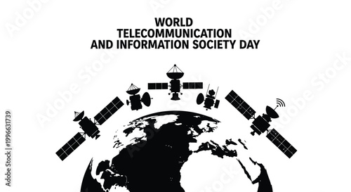 Silhouette of orbiting satellites around earth representing global connectivity for world telecommunication and information society day