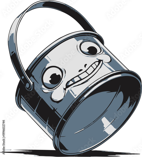 Ugly Cute Bucket Upside Down Dizzy Black Line Art White Background