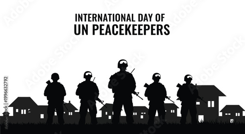 Silhouette illustration representing the international day of united nations peacekeepers observing service during global conflicts daily