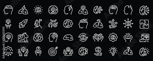 WebBrainstorming web icons in line style. Brain, idea, smart, creativity, skill, collection. Vector illustration.
