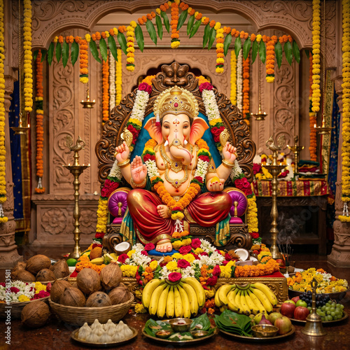 Lord Ganesha idol decorated...