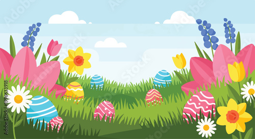 A colorful Easter-themed scene