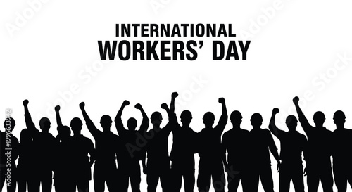 Celebrating International Workers' Day with a powerful silhouette of diverse people raising their fists in unity.