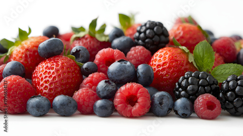 Fresh Mixed Berries on White Background