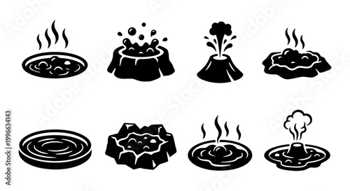 Tableau sur toile Volcanic Eruption Icons Silhouette Set