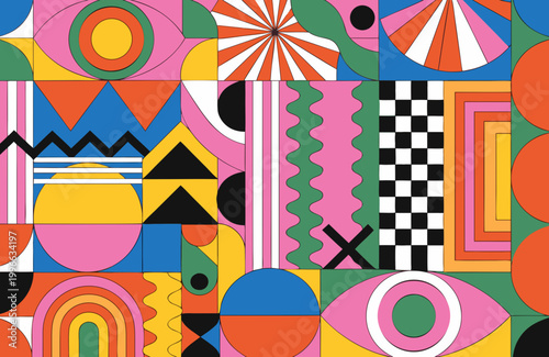 Vibrant Minimalist Art with Eyes and Decorative Geometric Elements