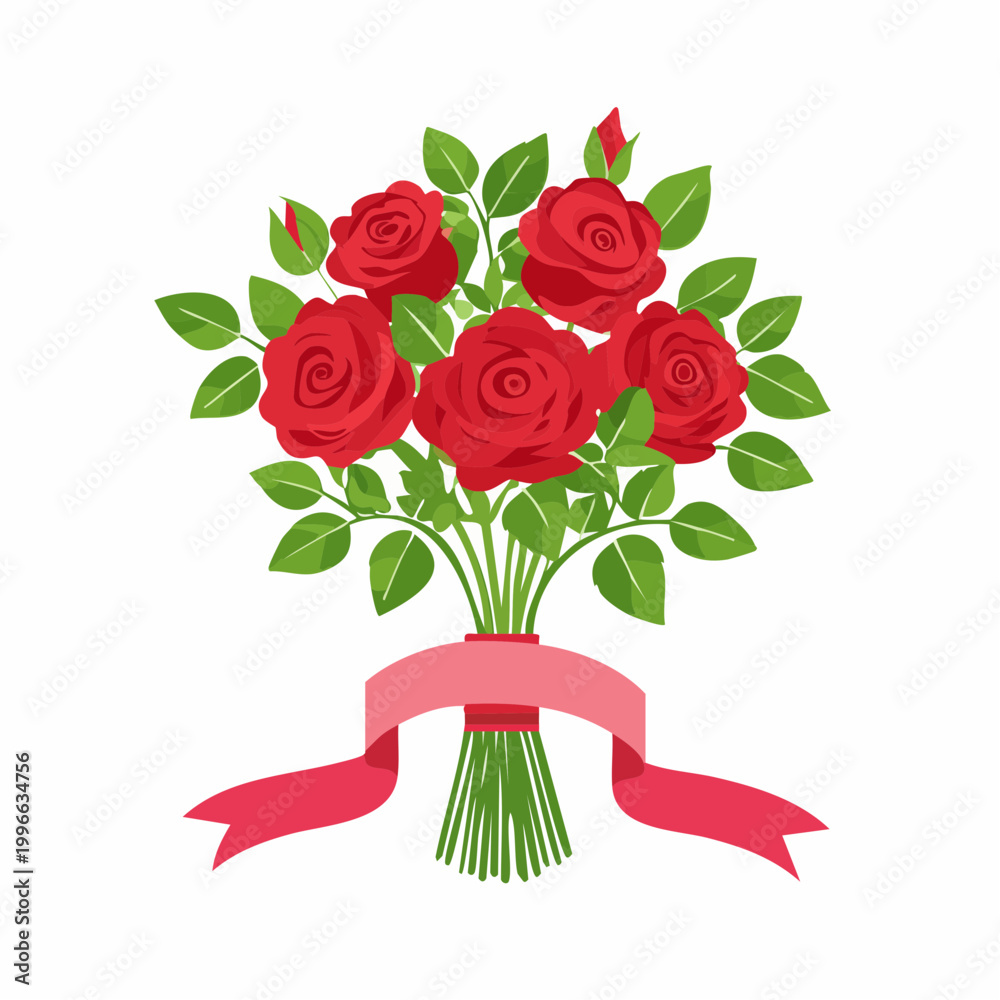 Fototapeta premium Bouquet of Red Roses with Pink Ribbon