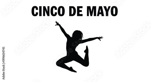 Cinco de Mayo celebration featuring a dynamic jumping female silhouette against a clean white background