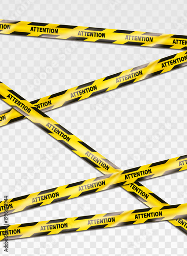 Vertical caution and danger yellow protection and warning ribbon.