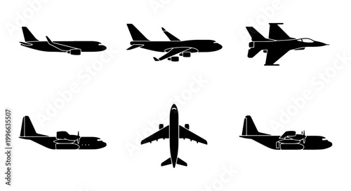 Tableau sur toile Diverse Aircraft Silhouettes Collection: Commercial Jets, Fighter Planes, Cargo