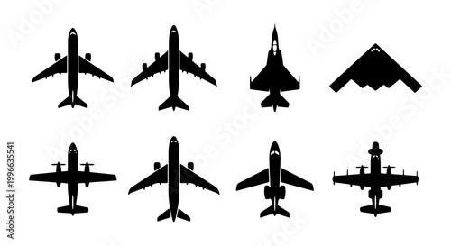 Foto Diverse Aircraft Silhouettes Collection: Commercial Jets, Fighter Jets, Cargo Pl