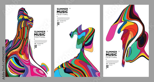 Colorful Abstract Music Festival Posters with Vibrant Wave Patterns