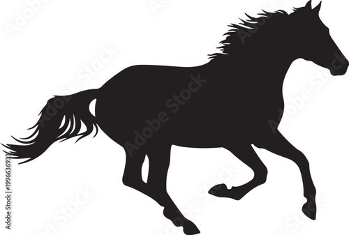 Elegant silhouette of a galloping horse with flowing mane and tail