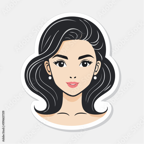 Stylized Portrait of a Woman with Dark Hair and Pearl Earrings