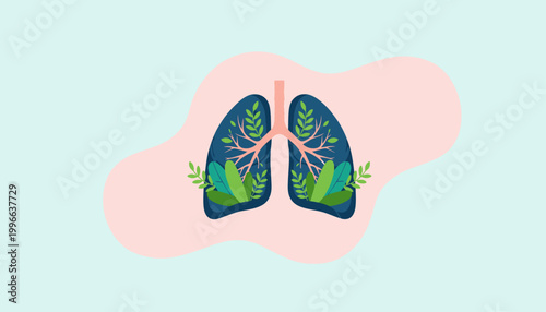 Healthy Lungs Concept Illustration with Green Leaves and Plant Elements for World No Tobacco Day Awareness