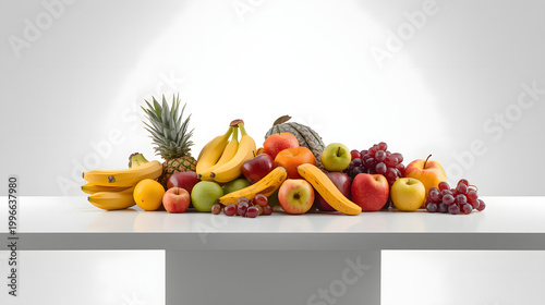 Assorted Fresh Fruits on Table with Minimalist Background