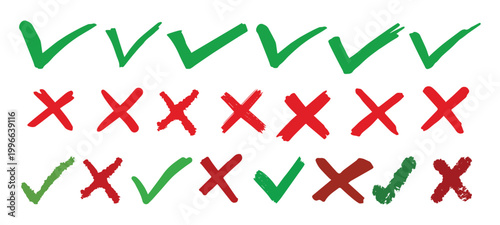 Checkmark icon collection. Check tick and cross symbols for validation, Checked check box sign.