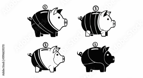Illustrated piggy banks in profile view on white showcasing saving finance concepts