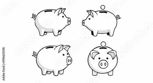 Illustrated piggy banks facing forward and backward in a digital image