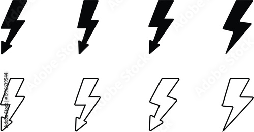 Lightning bolt icon set, thunderbolt power energy symbols, electric flash icon