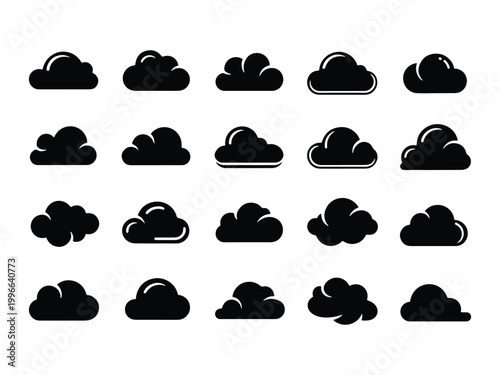 Cloudscape Icons: A collection of simple cloud icons, suitable for weather forecasting, graphic design, and artistic projects.