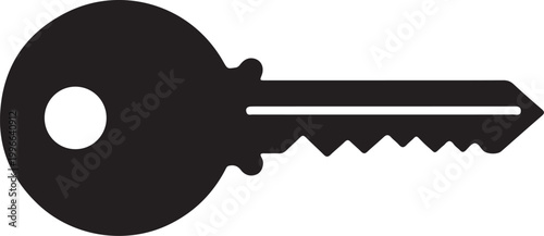 Modern minimalist key icon with circular head isolated for security access