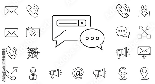 Collection of communication icons and symbols.