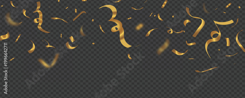 Luxury Celebration Background with Gold Confetti Border and Falling Streamers, Elegant Party Banner on White with Festive Glitter Overlay