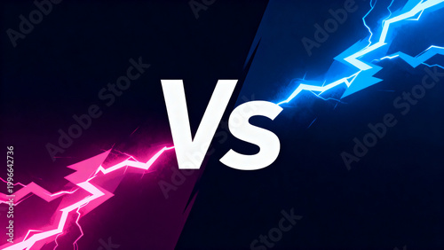 Energetic 'Vs' competition backdrop featuring striking neon lightning bolts in contrasting pink and blue, symbolizing opposition and challenge