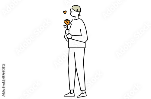 一輪の花を大切に持つ女性