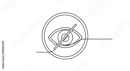 Minimalist Eye Icon with Slash Symbol, Concept of Privacy and Hidden Information