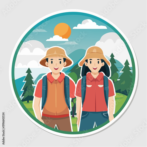 Two Hikers in a Mountain Landscape