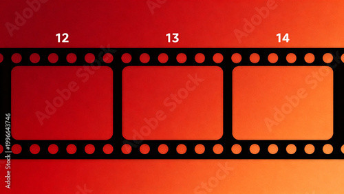 Dynamic Film Strip Graphic with Smooth Red and Orange Gradient, Evoking Classic Cinema in a Modern Stylized Aesthetic, Perfect for Creative Design and Media Concepts