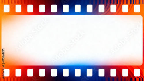 Abstract Orange and Blue Film Strip with Perforations and Bokeh Effect - Cinematic Frame
