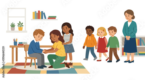 Children Learning and Playing Together with Teacher Guidance