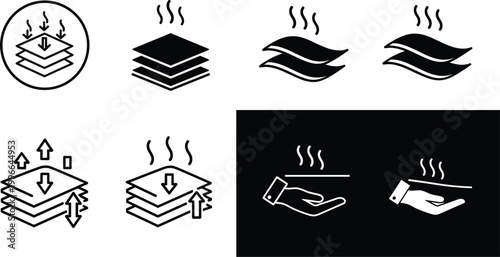 Foto Heat insulation and thermal protection icons set showing layers airflow temperat