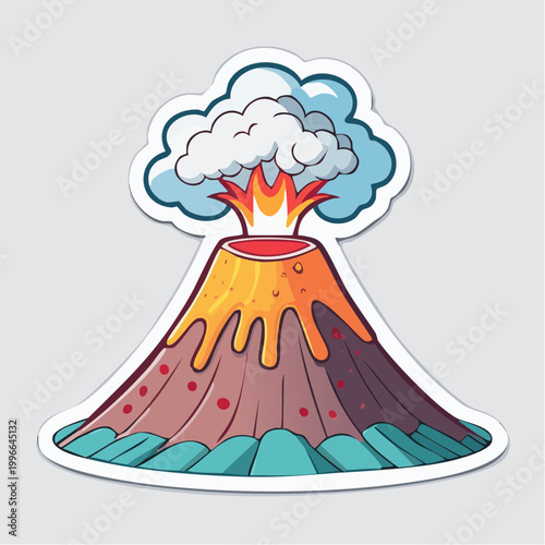 Cartoon Volcano Eruption with Lava and Smoke