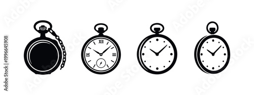 Cuadro en lienzo Minimalist set of antique pocket watch illustrations in black and white, featuring various vintage dial designs and classic silhouettes