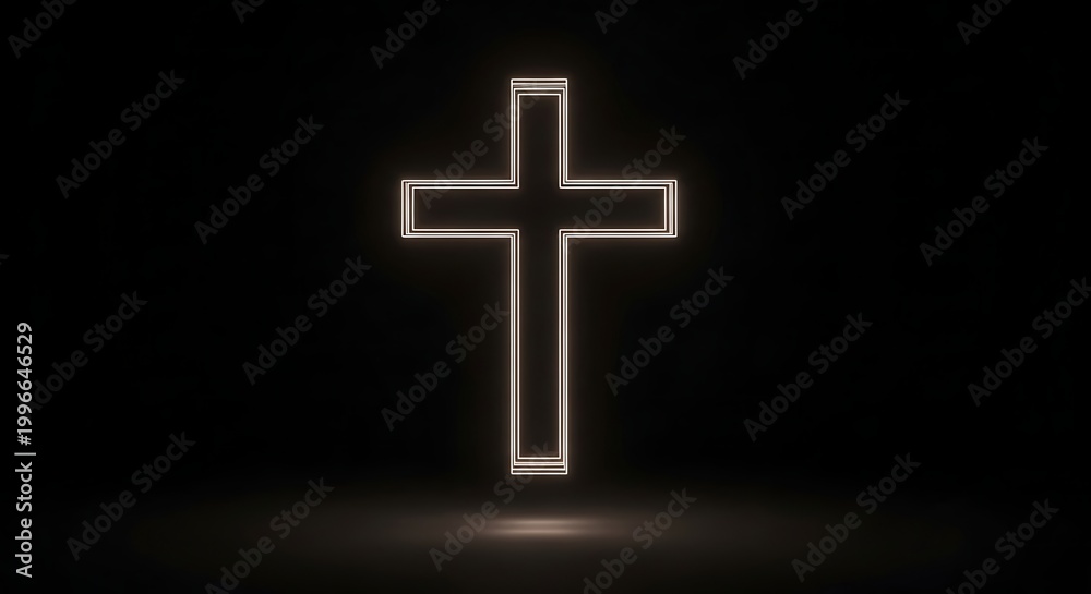 Fototapeta premium Neon Cross Light in Dark Background Modern Religious Symbol
