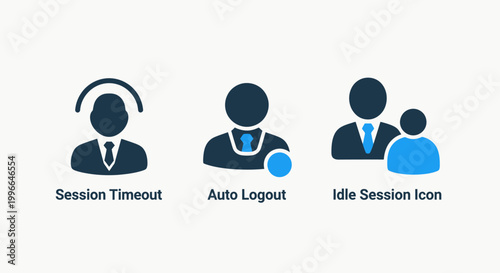 Session timeout auto logout idle session icons for user management with user interface management security technology illustration business software information collection minimalist