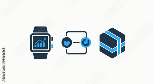 Smartwatch analytics data transfer secure package icons with smartwatch analytics transfer business technology illustration software information collection minimalist abstract wearable