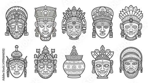 Collection of intricate and decorative ethnic masks, showcasing diverse cultural artistry and heritage