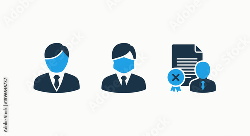 Professional person avatars and document rejection icon representing human resources and verification processes with professional business identity verification employee candidate application