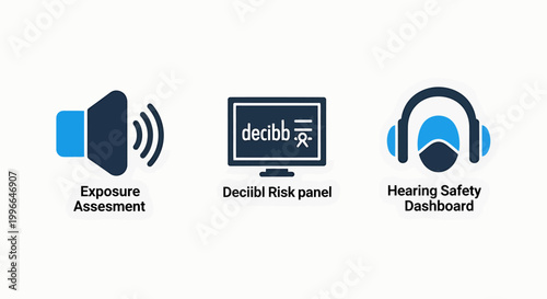 Exposure assessment decibel risk hearing safety dashboard interface icons with well being exposure assessment dashboard workplace environment protection management interface software