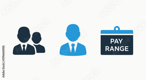 Business icons for team employee pay range showing salary and compensation human resources employees business executive employment compensation earnings financial management corporate