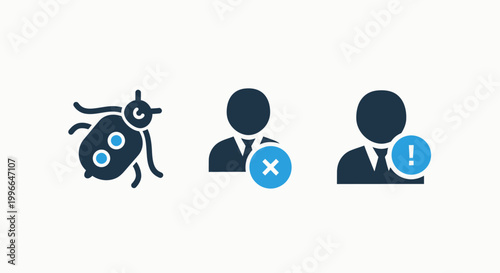 Software bug blocked user warning alert icons for digital security and system issues with white background illustration software computer security cybersecurity notification protection