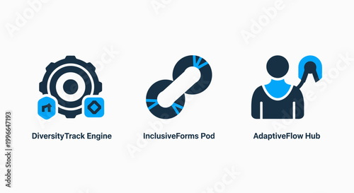 Diversity track engine inclusive frame pool adaptive flow hub conceptual icons with human resources diversity inclusion adaptive framework technology business organization management strategy