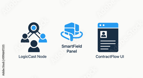 Logic cast node smart field panel contract flow UI icons representing network architecture smart infrastructure digital contract management with user interface smart city smart building smartfield
