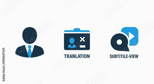 Icons for user profile document translation subtitle viewing features in applications and software white background translation language subtitle communication interface application